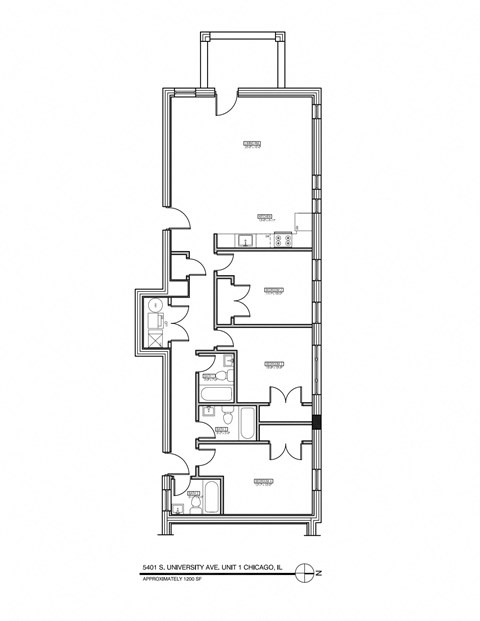 Floor plan for 3 beds, 2 baths, 960 sqft